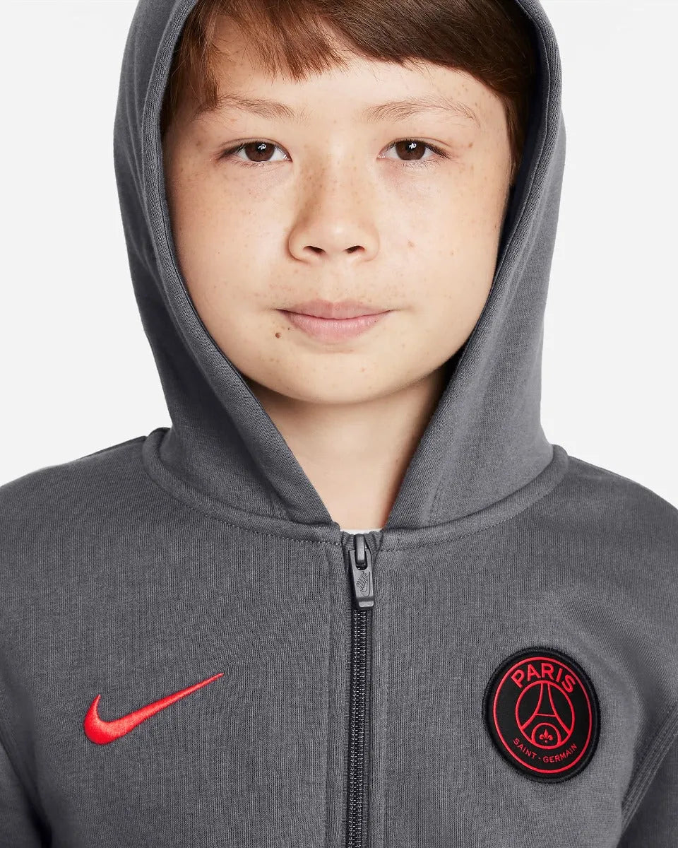 Nike 2022 PSG Youth FZ NSW Club Hoodie - Grey-Red - Image 4