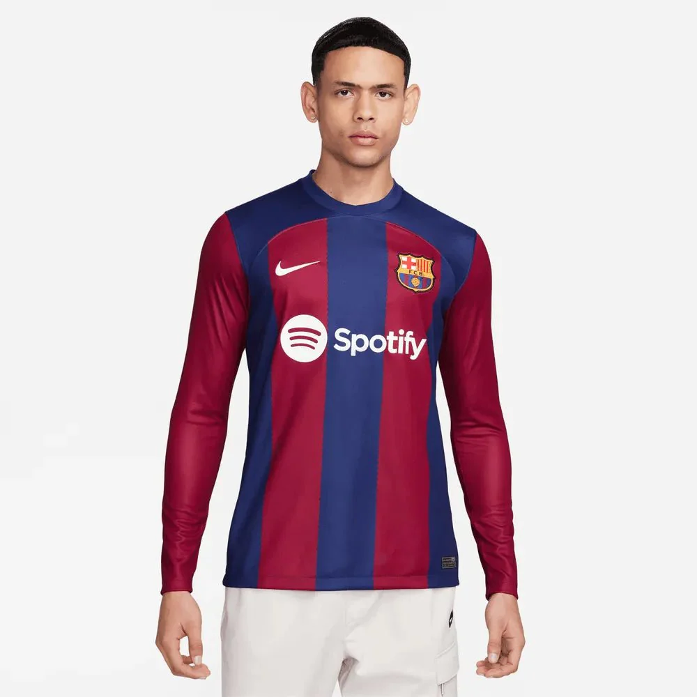 Nike 2023-24 Barcelona Men's Stadium Home Long Sleeve Jersey