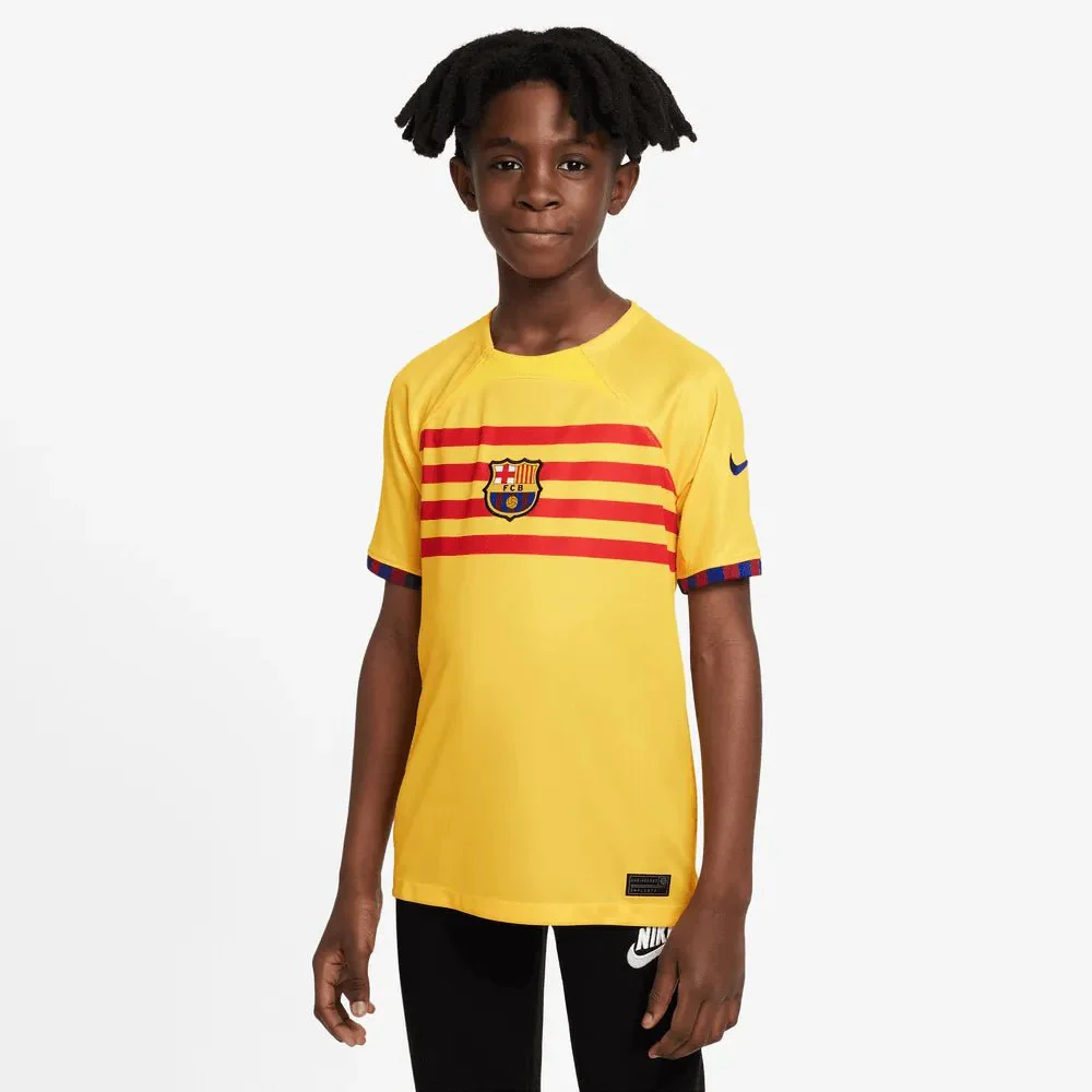 Nike 2023 Fourth Barcelona Youth Jersey- Yellow-Red - Image 3