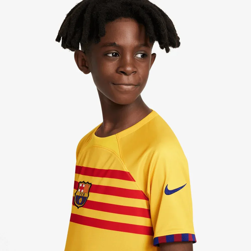 Nike 2023 Fourth Barcelona Youth Jersey- Yellow-Red - Image 5