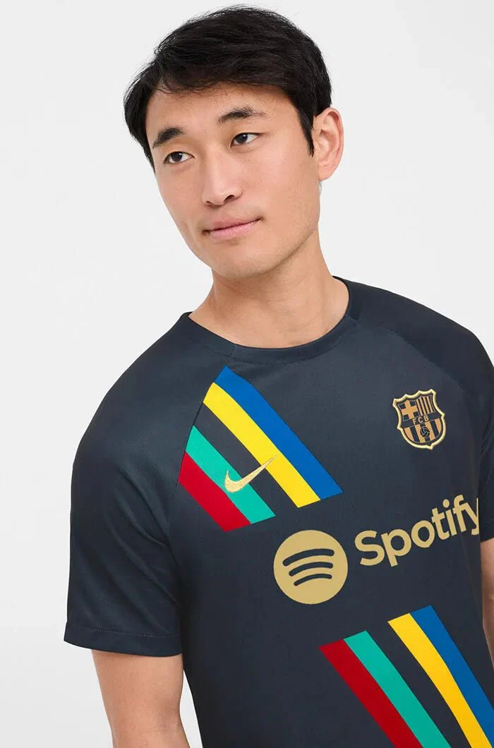 Nike Barcelona 2022-23 Pre-Match SS Top Navy-Gold - Image 3