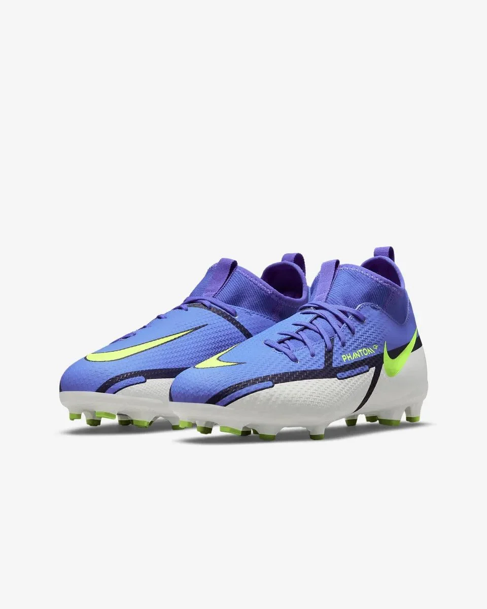 Nike Junior Phantom GT2 Academy DF FG-MG - Sapphire-Volt-Grey - Image 3