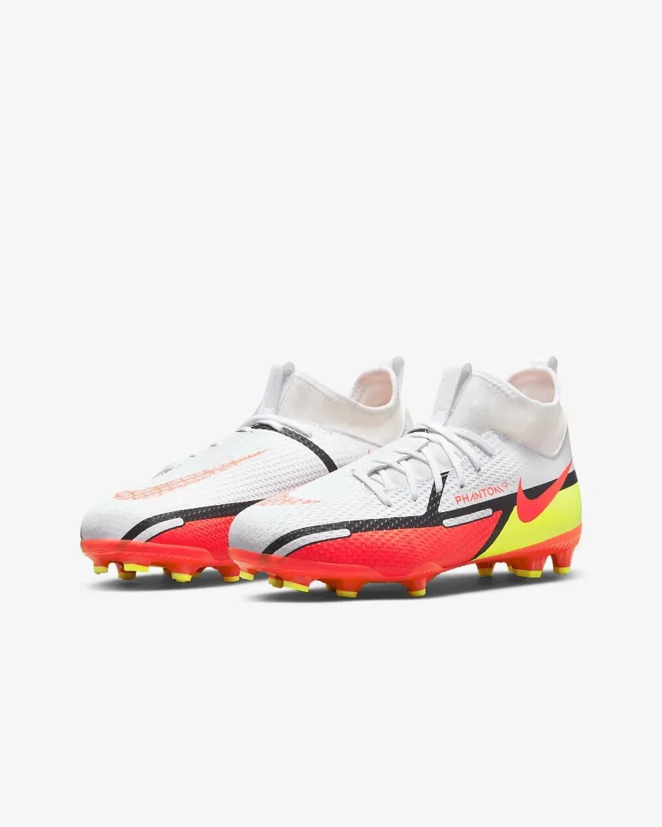 Nike Junior Phantom GT2 Academy DF FG-MG - White-Volt-Crimson - Image 2