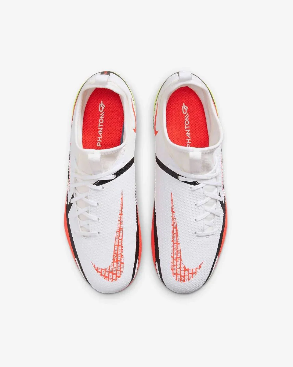 Nike Junior Phantom GT2 Academy DF FG-MG - White-Volt-Crimson - Image 3