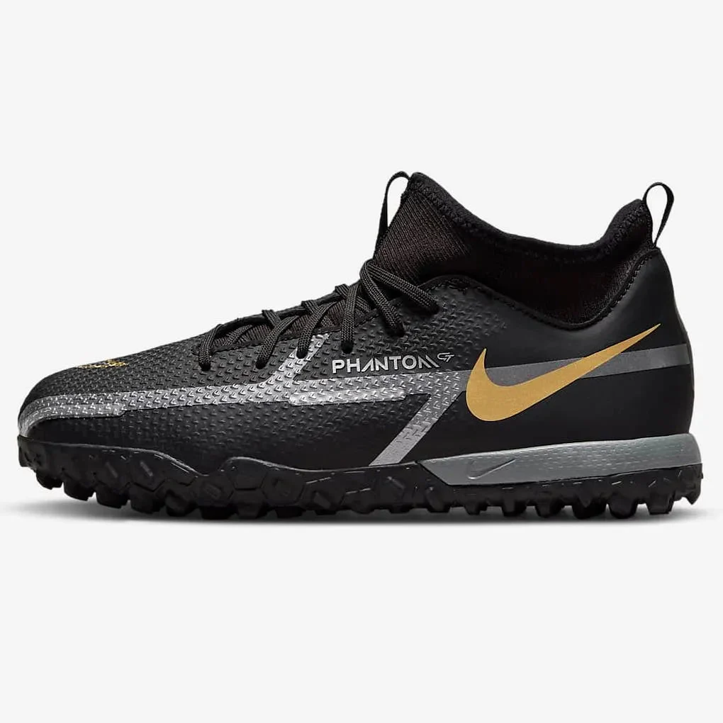 Nike Junior Phantom GT2 Academy DF Turf - Black-Dark Grey-Gold