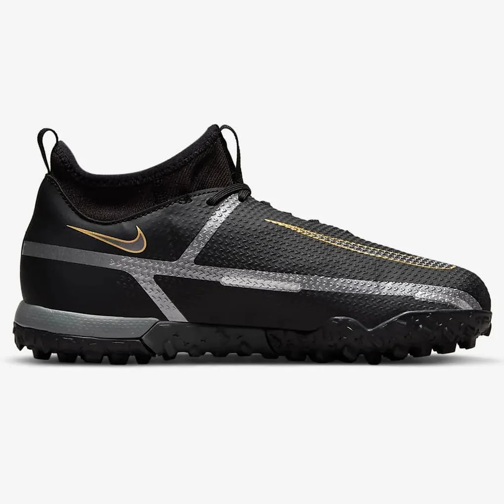 Nike Junior Phantom GT2 Academy DF Turf - Black-Dark Grey-Gold - Image 2