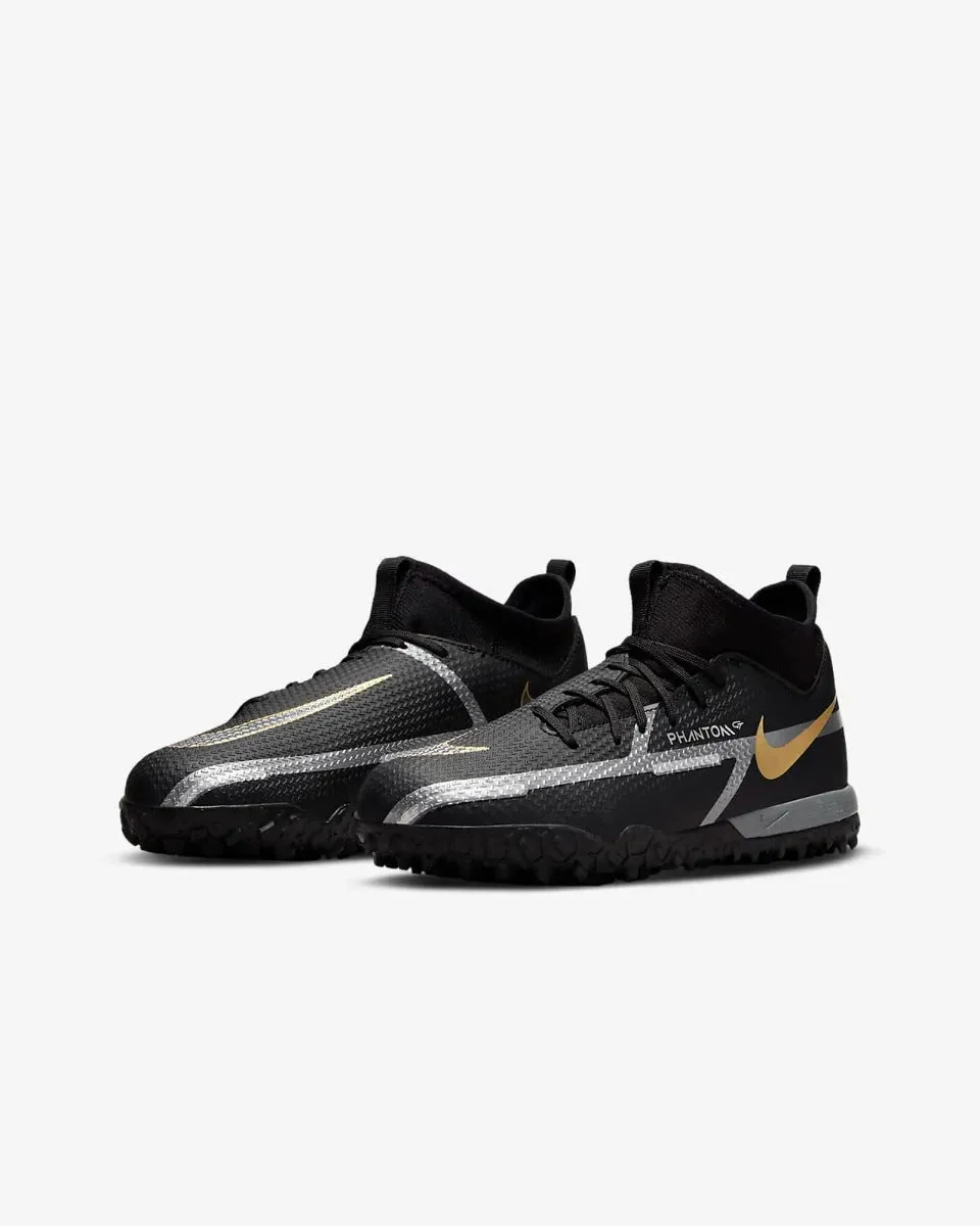 Nike Junior Phantom GT2 Academy DF Turf - Black-Dark Grey-Gold - Image 3