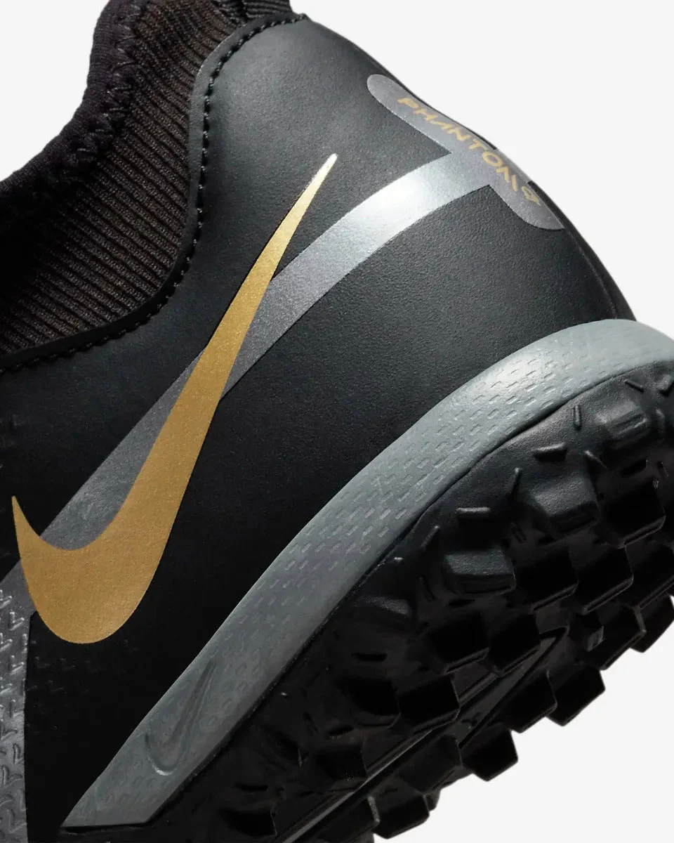 Nike Junior Phantom GT2 Academy DF Turf - Black-Dark Grey-Gold - Image 8