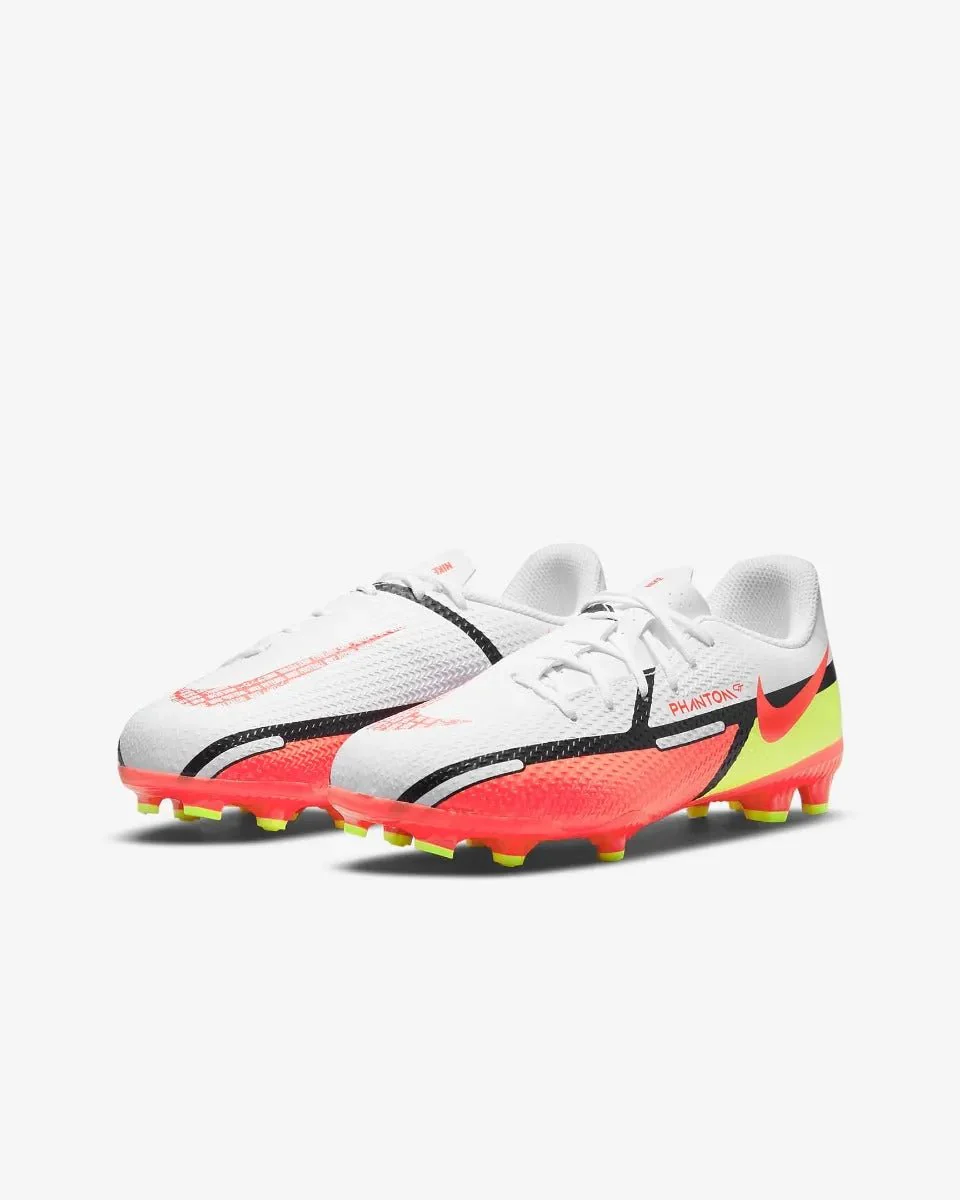 Nike Junior Phantom GT2 Academy FG-MG - White-Volt-Crimson - Image 2