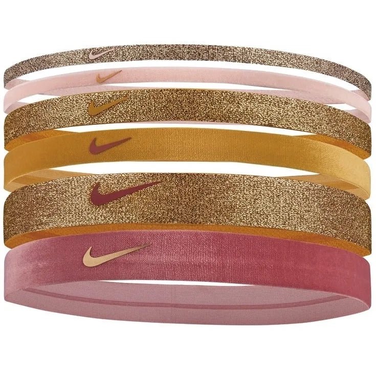 Nike Mixed Width Novelty Headbands (6 Pack) - Pink-Gold