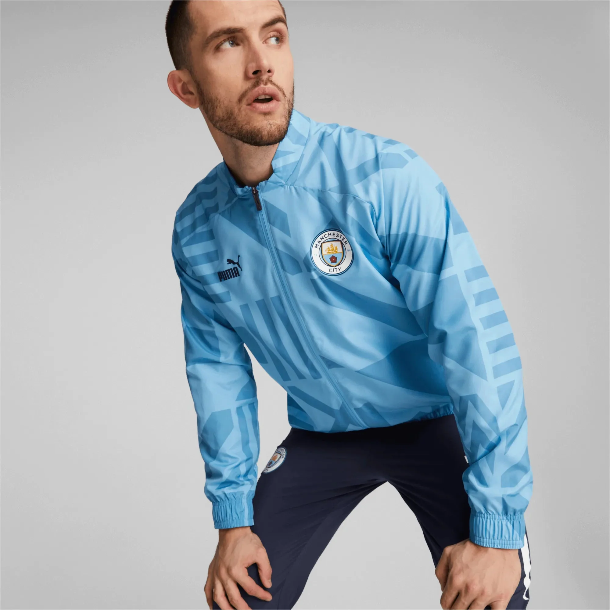 Puma 2022-23 Manchester City Pre-Match Jacket - Light Blue - Image 3