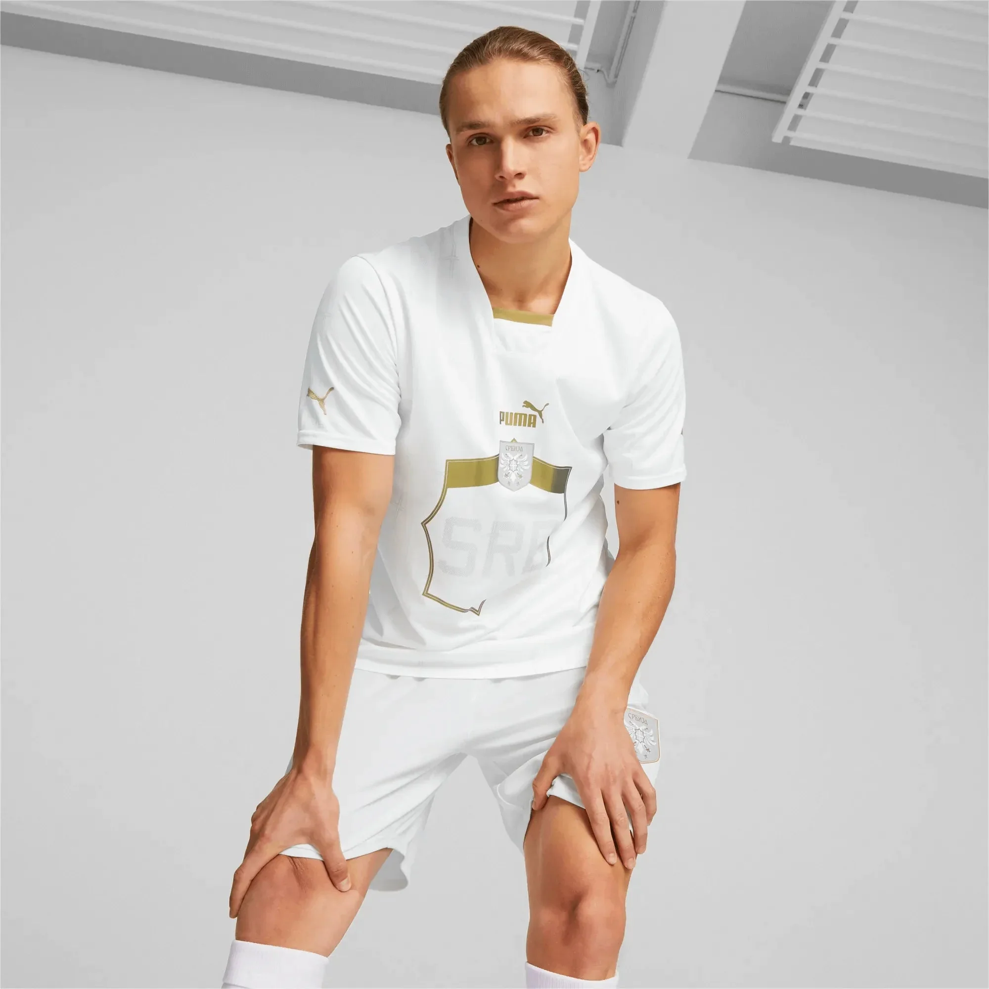 Puma 2022-23 Serbia Away Jersey White-Gold - Image 3