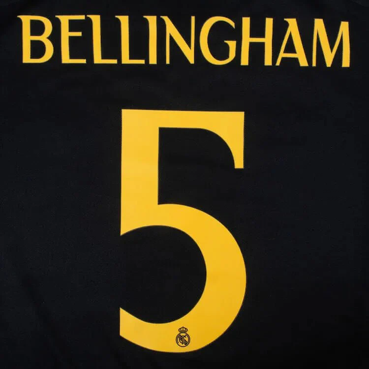 Real Madrid 2023/24 Away Bellingham #5 Youth Jersey Name Set