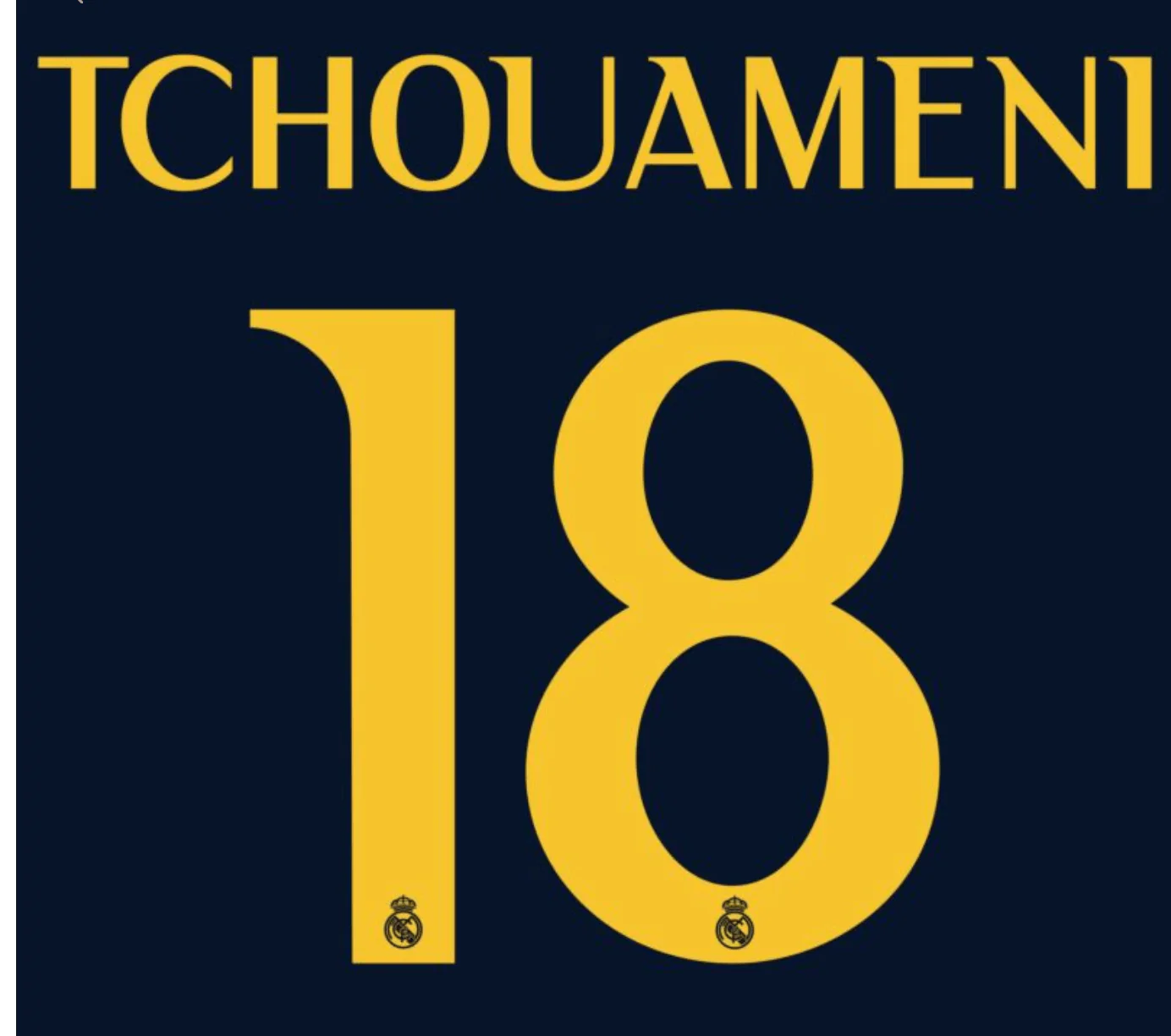 Real Madrid 2023/24 Away Tchouameni #18 Jersey Name Set