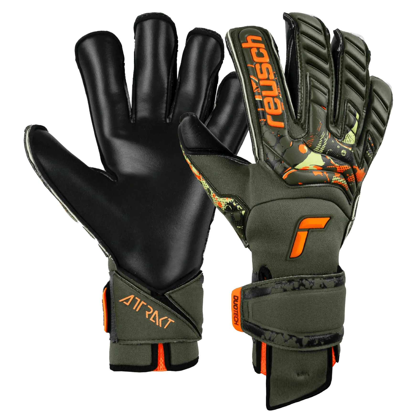 Reusch Attrakt Duo Evolution AdaptiveFlex Goalkeeper Gloves - Desert Green-Shocking Orange