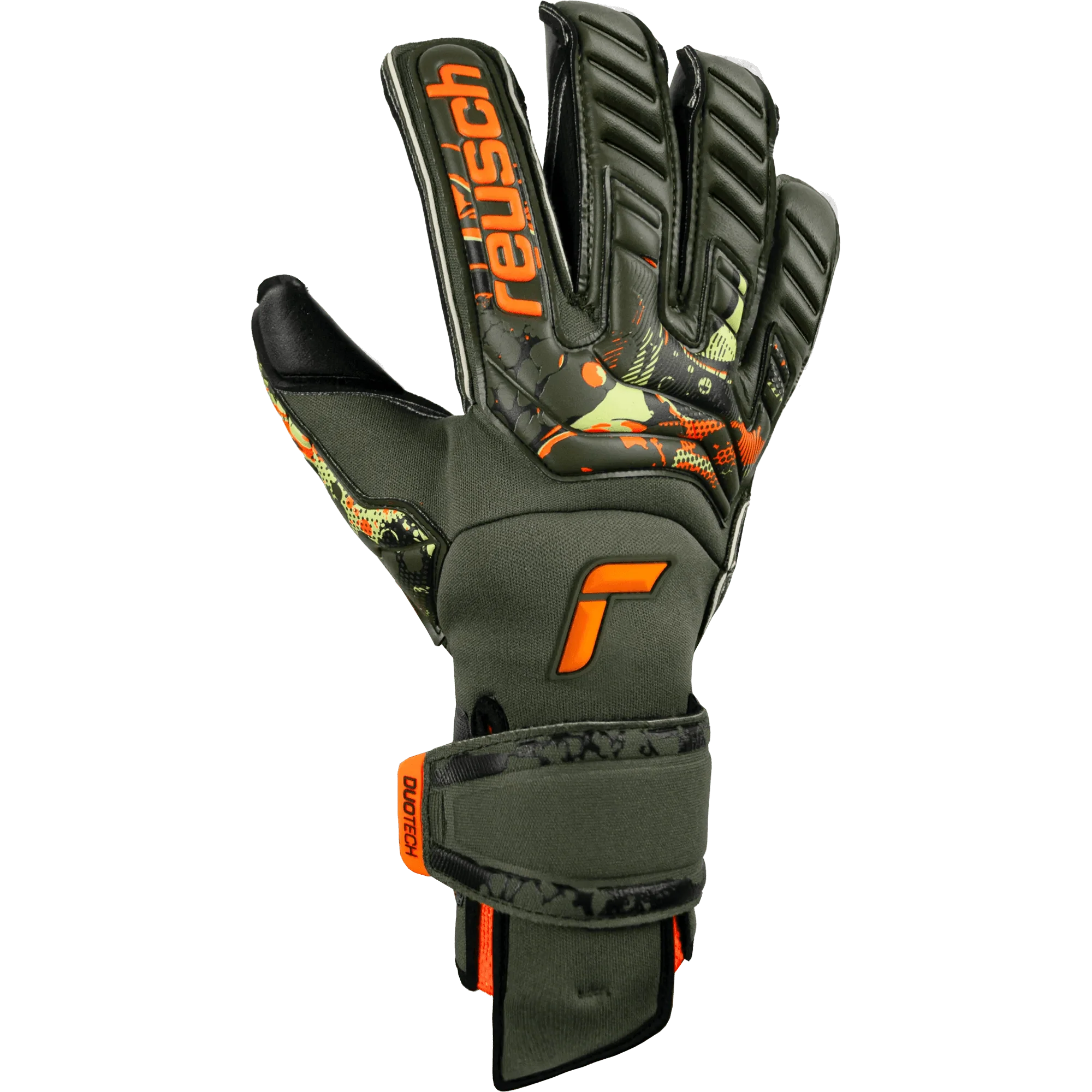 Reusch Attrakt Duo Evolution AdaptiveFlex Goalkeeper Gloves - Desert Green-Shocking Orange - Image 2
