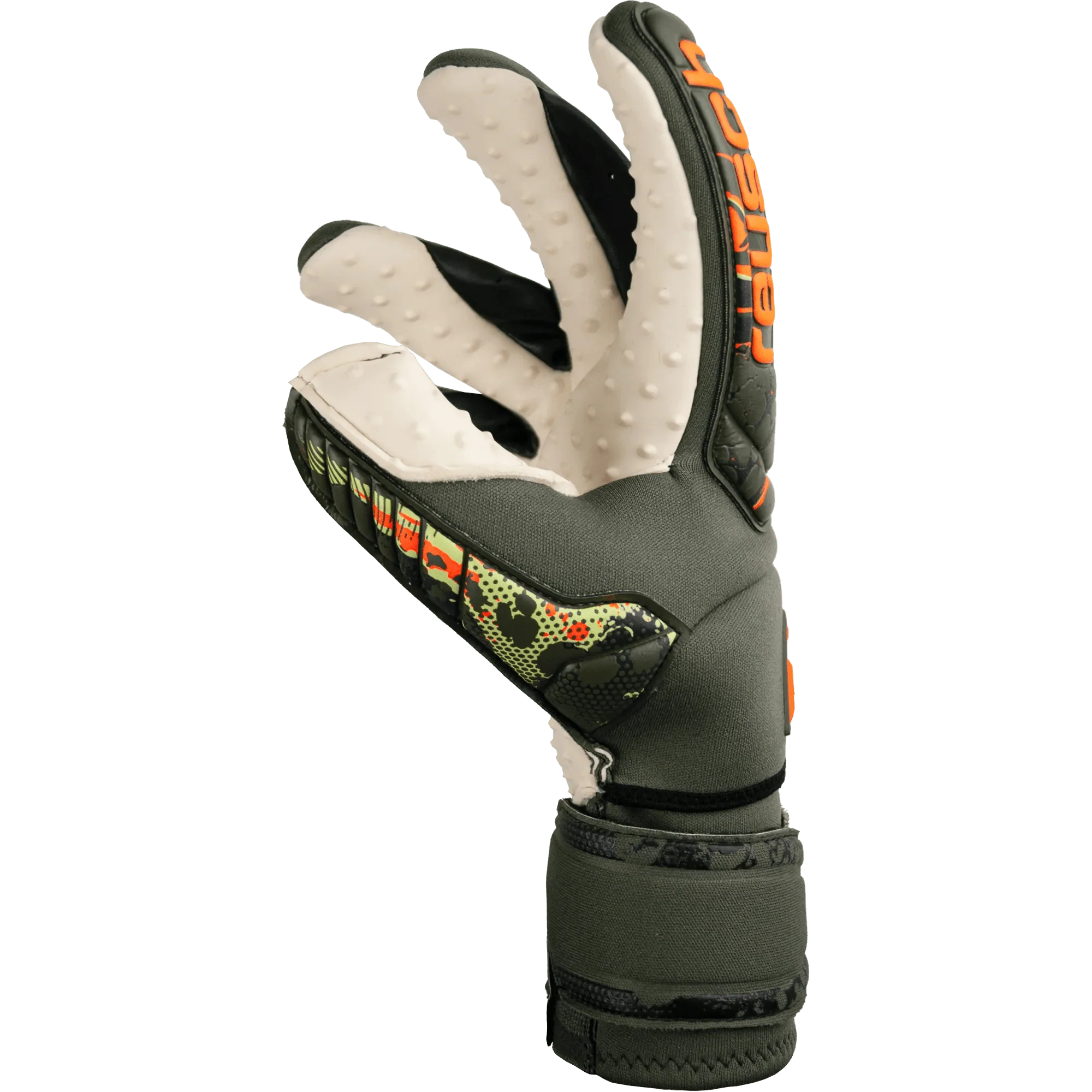 Reusch Attrakt Speedbump Ortho-Tec Goalkeeper Gloves - Desert Green-Shocking Orange - Image 3