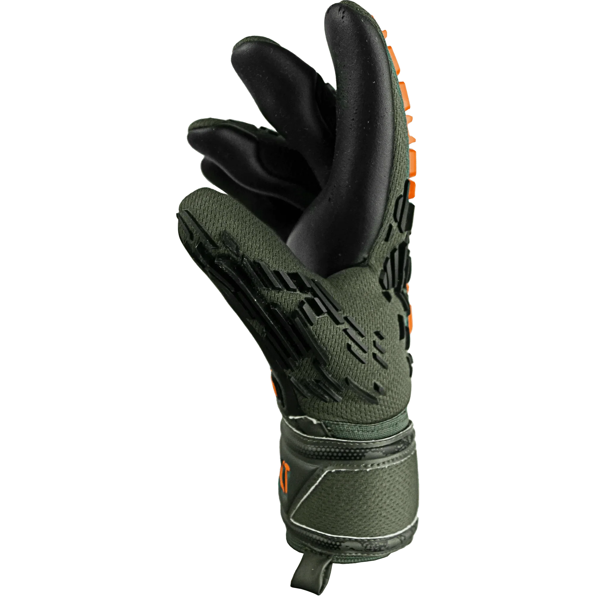 Reusch JR Attrakt Freegel Silver Finger Support Goalkeeper Gloves - Desert Green-Orange-Black - Image 3