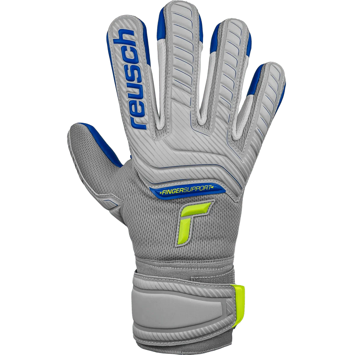 Reusch JR Attrakt Grip Evolution FS Goalkeeper Gloves - Grey-Yellow-Blue - Image 2