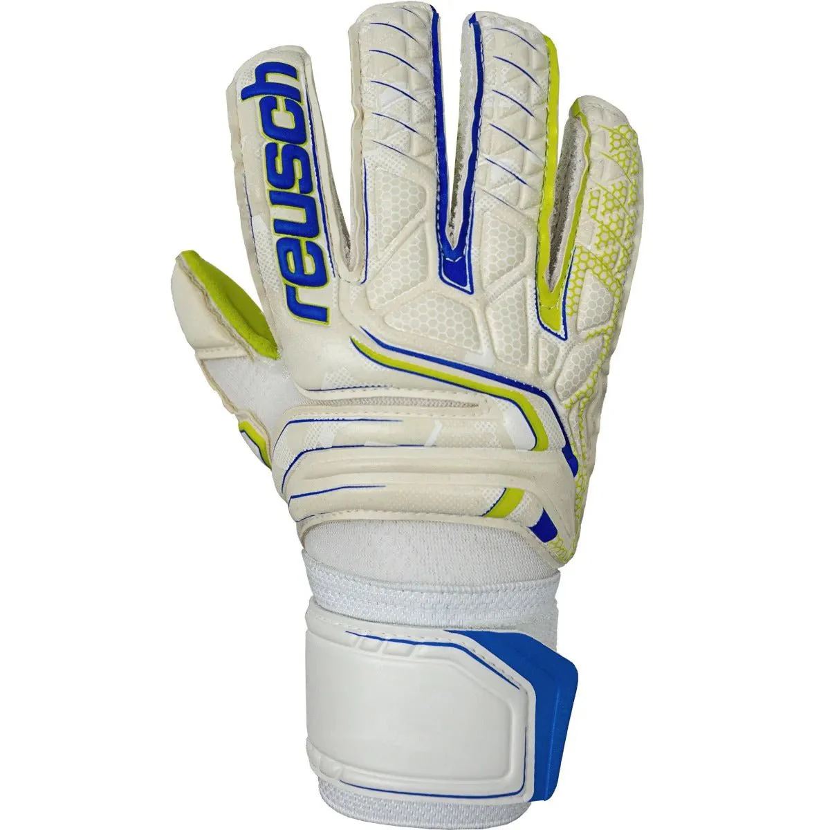 Reusch JR Attrakt S1 Goalkeeper Gloves - White-Blue-Volt