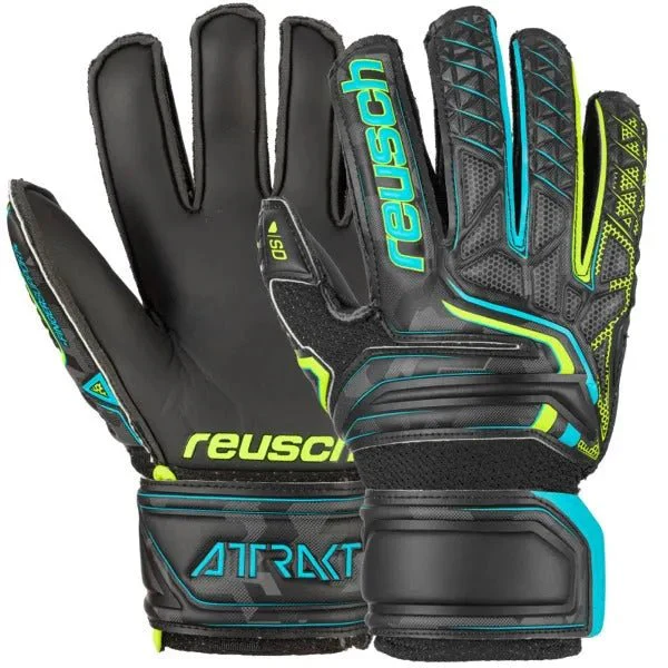 Reusch JR Attrakt SD Open Cuff Fingersave Goalkeeper - Black-Teal-Green