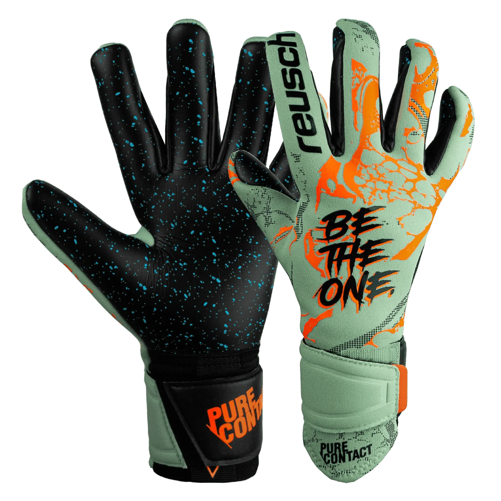 Reusch Pure Contact Fusion Goalkeeper Gloves - Shark Green-Shocking Orange-Black