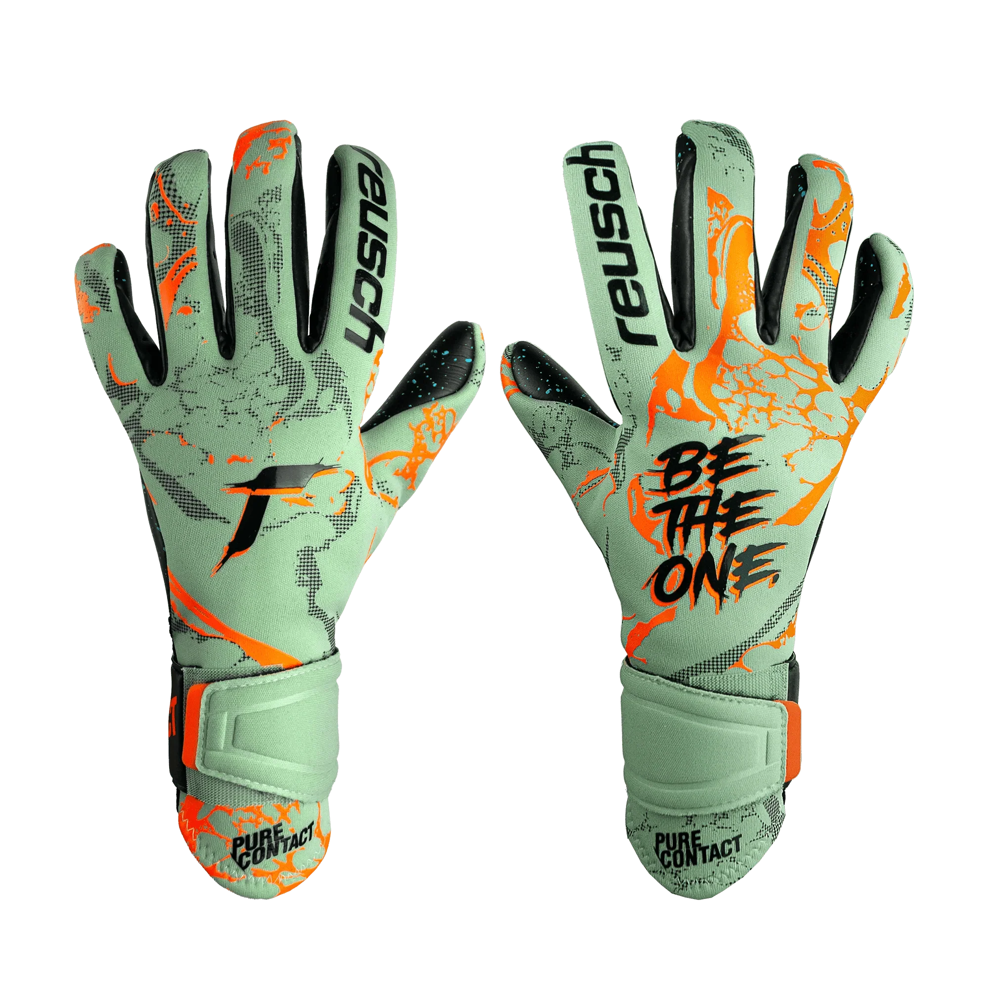 Reusch Pure Contact Fusion Goalkeeper Gloves - Shark Green-Shocking Orange-Black - Image 2
