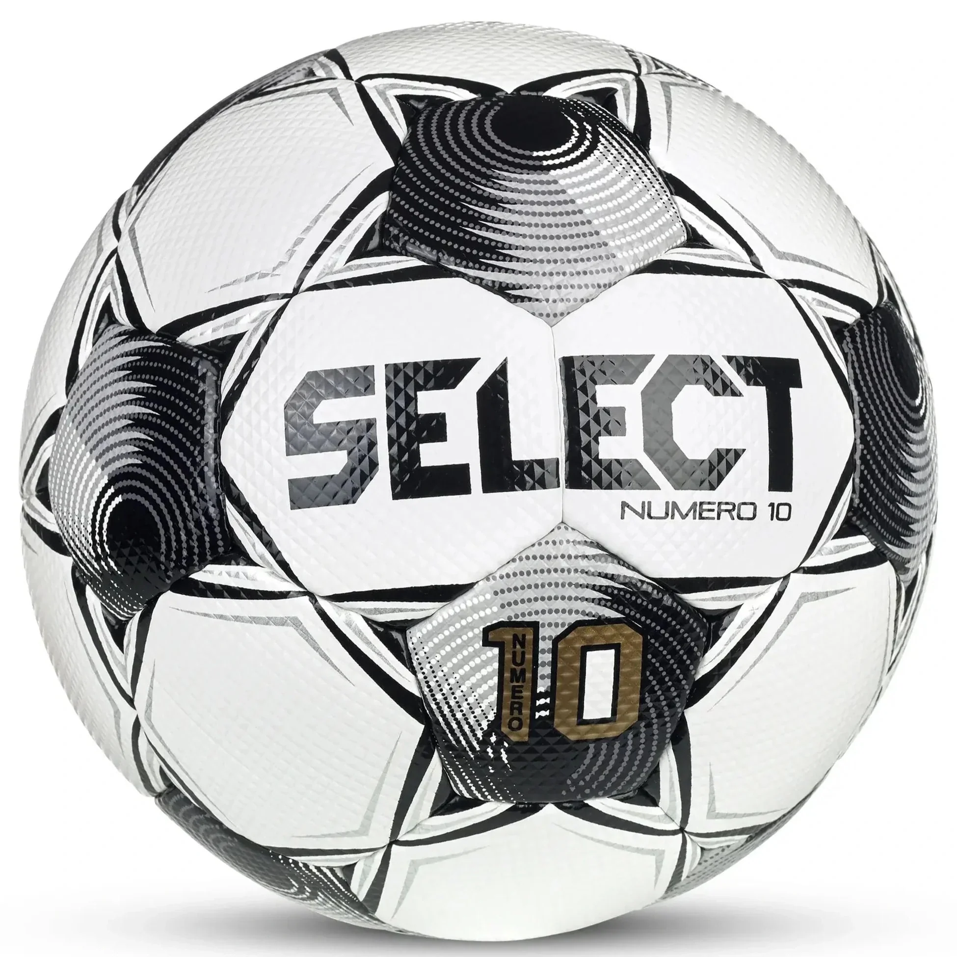 Select v25 Numero 10 Soccer Ball - White-Black-Silver Size 4 (12 Ball & Bag Bundle)