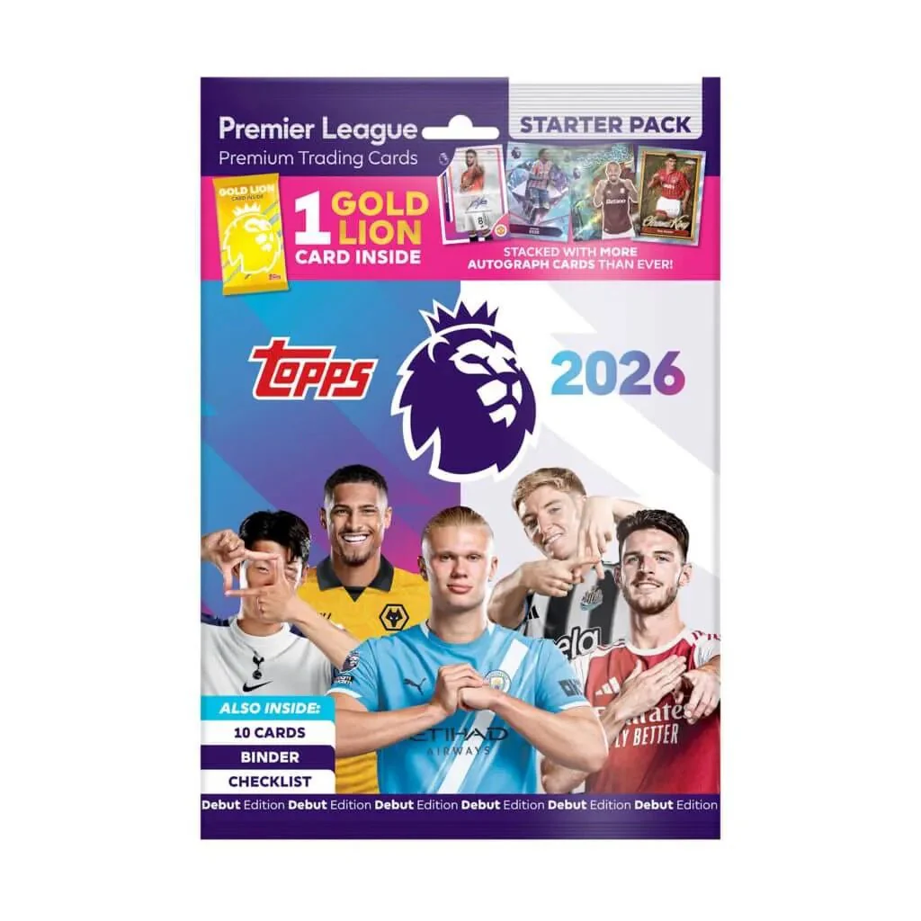 Topps 2025-26 Premier League Starter Pack, Binder, 10 Cards + Gold Lion
